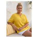 Chiccy Sarı V Yaka Kısa Kol Düğmeli Yaka Ve Kolucu Fırfırlı Casual Müslin Oversize Dokuma Bluz 77 70