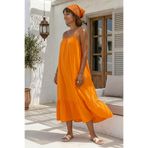 Chiccy Turuncu Eteği Fırfırlı Ayarlanabilir Askılı Casual Viskon Standart Dokuma Elbise 130 64