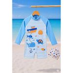 CHİCKİDSWEAR Erkek Çocuk Uzun Kollu Şortlu Tulum Mayo Ve Bone Seti uv Korumalı