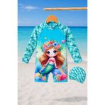 CHİCKİDSWEAR Kız Çocuk UV Korumalı Uzun Kollu Gizli Fermuarlı Boneli Mayo
