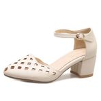 Chıcmark Fashion Closed Toe Cut Outs Blok Topuk Bej Kadın Sandalet