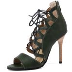 Chıcmark Stiletto Kayışlı Fermuarlı Parti Yeşil Kadın Sandalet