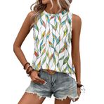 Chicrise Casual Renkli Yaprak Deseni Kolsuz Yuvarlak Yaka Basic Kadın Atlet