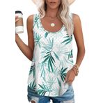 Chicrise Tank Top Bambu Yaprak Deseni Yuvarlak Yaka Delikli Nakış Kadın T-shirt