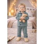 Chicsy Baby Bebek Düğmeli Pijama Takımı Yumuşak Kumaş Uzun Kollu Rahat Kesim Erkek Bebek Uyku Takımı - Gri - 18 - 24 Ay