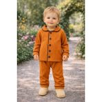 Chicsy Baby Bebek Düğmeli Pijama Takımı Yumuşak Kumaş Uzun Kollu Rahat Kesim Erkek Bebek Uyku Takımı - Turuncu - 9 - 12 Ay