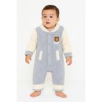 Chicsy Baby Kışlık Tatlı Ayıcık Cepli Welsoft Fermuarlı Kışlık Bebek Tulum - Gri - 6-9 M