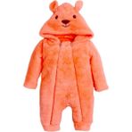 Chicsy Baby Kışlık Tatlı Ayıcık Figürlü Kapüşonlu Peluş Bebek Tulum - Pembe - 12 Ay