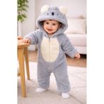 Chicsy Baby Kışlık Tatlı Bebek Peluş Astronot Tulum Kapüşonlu Ayıcık Desenli, Fermuarlı, Yumuşak Kışlık Tulum - Mavi - 3-6 M
