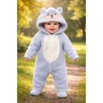 Chicsy Baby Kışlık Tatlı Bebek Peluş Astronot Tulum Kapüşonlu Ayıcık Figürlü Yumuşak Dokulu Kışlık - Açık Gri - 0-3 M