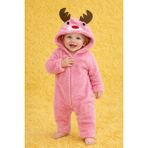 Chicsy Baby Kışlık Tatlı Bebek Peluş Astronot Tulum Kapüşonlu Geyik Figürlü, Fermuarlı Kışlık Tulum - Pembe - 0-3 M