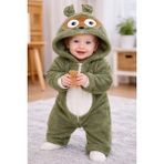 Chicsy Baby Kışlık Tatlı Bebek Peluş Astronot Tulum Kapüşonlu Hayvan Figürlü, Fermuarlı, Yumuşak Kışlık - Haki - 9 - 12 Ay