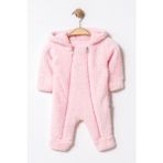 Chicsy Baby Kışlık Tatlı Çift Fermuarlı Kapüşonlu Peluş Bebek Tulum - Pembe - 0-3 M