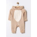 Chicsy Baby Kışlık Tatlı Erkek Bebek Peluş Kapüşonlu Fermuarlı Tulum - Bej - 6-9 M