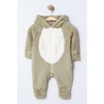 Chicsy Baby Kışlık Tatlı Erkek Bebek Peluş Kapüşonlu Fermuarlı Tulum - Yeşil - 9 - 12 Ay