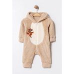 Chicsy Baby Kışlık Tatlı Kaplan Nakışlı Fermuarlı Welsoft Bebek Tulum - Bej - 0-3 M