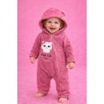 Chicsy Baby Kışlık Tatlı Kız Bebek Peluş Astronot Tulum Kapüşonlu Kedi Figürlü, Fermuarlı, Yumuşak Dokulu Kışlık - Gül Kurusu - 3-6 M