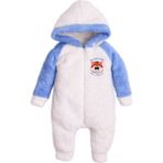 Chicsy Baby Kışlık Tatlı Peluş Pamuklu Kaplan Nakışlı Kapüşonlu Welsoft Tulum - Mavi - 0-3 M