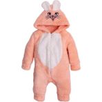 Chicsy Baby Kışlık Tatlı Peluş Pamuklu Tavşan Nakışlı Kapüşonlu Welsoft Tulum - Somon - 0-3 M
