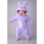 Chicsy Baby Kışlık Tatlı Tavşan Figürlü Kapüşonlu Peluş Fermuarlı Bebek Tulum - Lila - 3 Ay