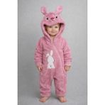 Chicsy Baby Kışlık Tatlı Tavşan Figürlü Kapüşonlu Peluş Fermuarlı Bebek Tulum - Pembe - 3 Ay