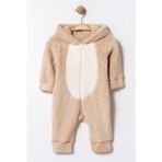 Chicsy Baby Kışlık Tatlı Tavşan Kulaklı Kapüşonlu Welsoft Fermuarlı Bebek Tulum - Bej - 0-3 M