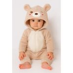 Chicsy Baby Kışlık Tatlı Welsoft Fermuarlı Kapüşonlu Göğüs Detaylı Bebek Tulum - Bej - 0-3 M
