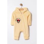 Chicsy Baby Kışlık Tatlı Welsoft Minnie Mouse Nakışlı Fermuarlı Kapüşonlu Bebek Tulum - Sarı - 9 - 12 Ay