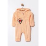 Chicsy Baby Kışlık Tatlı Welsoft Minnie Mouse Nakışlı Fermuarlı Kapüşonlu Bebek Tulum - Somon - 3-6 M
