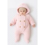 Chicsy Baby Kışlık Tatlı Welsoft Patikli Düğmeli Kulaklı Kapüşonlu Bebek Tulum - Pembe - 9 - 12 Ay