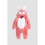 Chicsy Baby Kışlıktatlı Peluş Tavşan Nakışlı Kapüşonlu Welsoft Tulum - Fuşya - 0-3 M