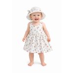 Chicsy Baby Tatlı Kız Bebek Çiçek Desenli Askılı Elbise ve Şapka Takımı Yazlık Pamuklu Bebek Elbisesi