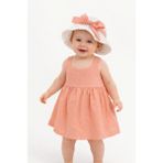 Chicsy Baby Tatlı Kız Bebek Yazlık Fiyonklu Şapkalı Pamuklu 2\'li Elbise - 12 - 18 Ay - Somon