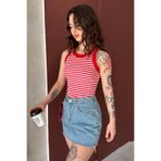 Chicup Aura Kadın Kırmızı Geniş Halter Yaka Fitilli Örme Bluz