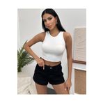 Chicup Kadın Beyaz Halter Yaka Crop Fitilli Örme Bluz