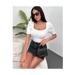 Chicup Kadın Beyaz Prenses Kol Kare Yaka Fitilli Örme Bluz