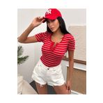 Chicup Kadın Kırmızı Beyaz Çıtçıtlı Fitilli Örme Bluz