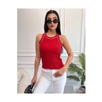 Chicup Kadın Kırmızı Halter Yaka Ara Biyeli Fitilli Örme Bluz