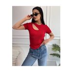 Chicup Kadın Kırmızı Pencere Detaylı Fitilli Örme Bluz