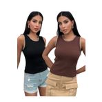 Chicup Kadın Siyah Kahve Biyeli 2'li Paket Fitilli Örme Bluz