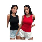 Chicup Kadın Siyah Kırmızı Biyeli 2'li Paket Fitilli Örme Bluz