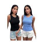 Chicup Kadın Siyah Mavi Biyeli 2'li Paket Fitilli Örme Bluz