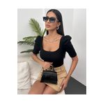 Chicup Kadın Siyah Prenses Kol Kare Yaka Fitilli Örme Bluz
