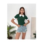 Chicup Kadın Yeşil Polo Yaka Fitilli Örme Bluz