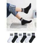 Chie Collection 6'lı Çember Desenli Unisex Siyah Beyaz Tenis Çorap Seti - 36 - 44 - Siyah - Beyaz
