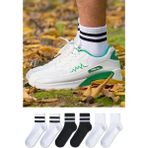 Chie Collection 6'lı Düz Desensiz ve Çember Desenli Unisex Siyah Beyaz Tenis Çorap Seti - 36 - 44 - Beyaz - Siyah