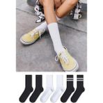 Chie Collection 6'lı Düz Desensiz ve Çember Desenli Unisex Siyah Beyaz Uzun Tenis Çorap Seti - 36 - 44 - Siyah - Beyaz