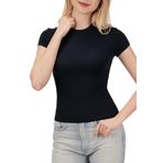 CHIFEIYANG Solid Siyah Kısa Kollu Bisiklet Yaka Kadın T-shirt