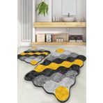 Chilai Home Circle Sarı 2'li Set Banyo Halısı Yıkanabilir Kaymaz Taban Paspas Klozet Takımı
