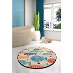 Chilai Home Fısh Colourful Çap 100 Cm Banyo Halısı Yıkanabilir, Kaymaz Taban